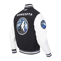 Men's Pro Standard Black Minnesota Timberwolves 2024/25 City Edition Chenille Applique Full-Zip Wool Varsity Jacket