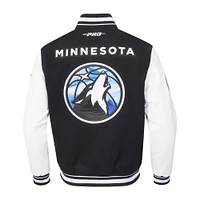 Men's Pro Standard Black Minnesota Timberwolves 2024/25 City Edition Chenille Applique Full-Zip Wool Varsity Jacket