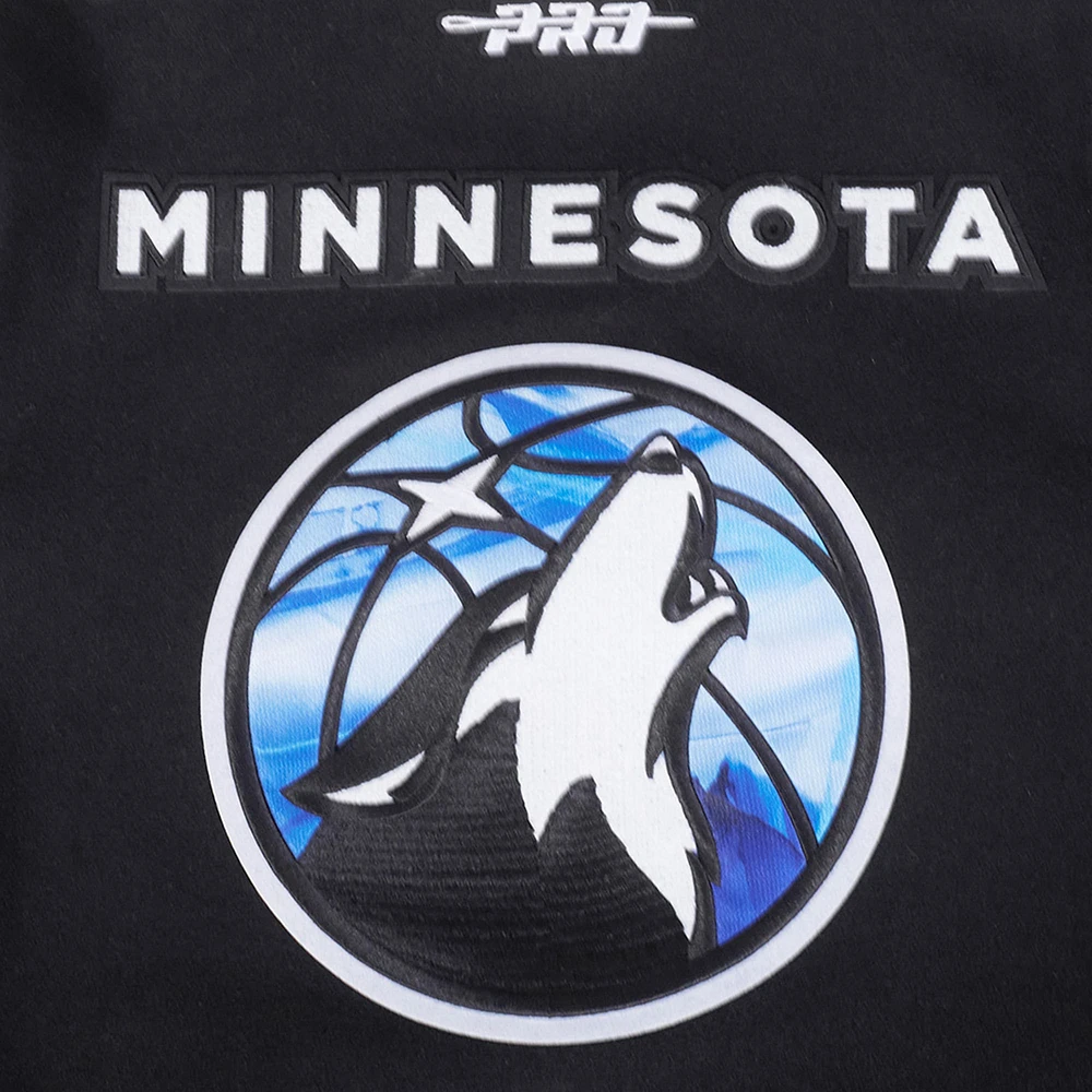 Men's Pro Standard Black Minnesota Timberwolves 2024/25 City Edition Chenille Applique Full-Zip Wool Varsity Jacket