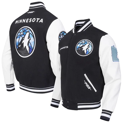 Men's Pro Standard Black Minnesota Timberwolves 2024/25 City Edition Chenille Applique Full-Zip Wool Varsity Jacket
