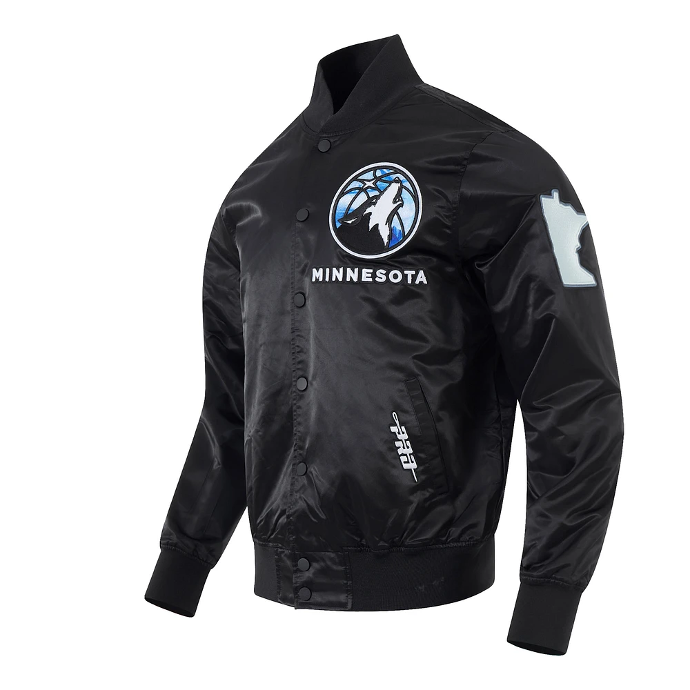 Men's Pro Standard Black Minnesota Timberwolves 2024/25 City Edition Chenille Satin Full-Snap Jacket