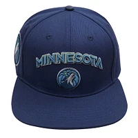 Casquette Snapback en laine avec logo empilé des Minnesota Timberwolves Pro Standard pour hommes, bleu marine