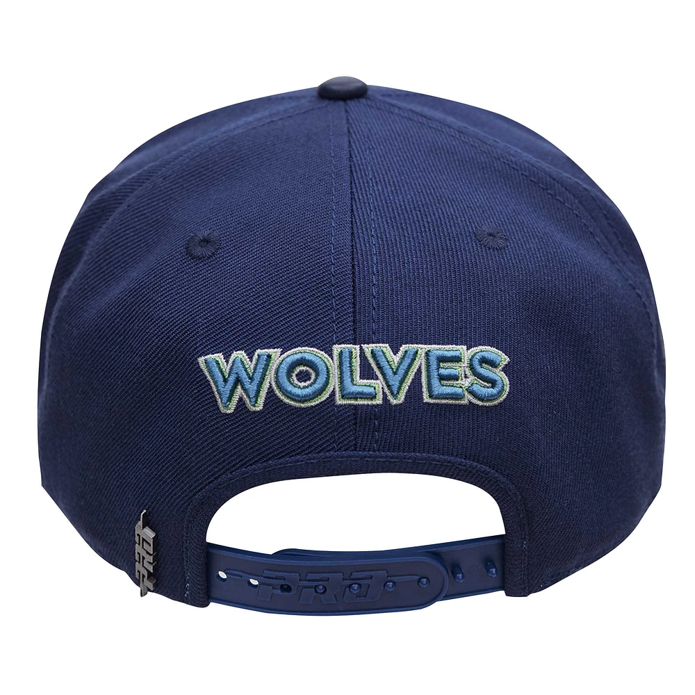 Men's Pro Standard Navy Minnesota Timberwolves Stacked Logo Wool Snapback Hat