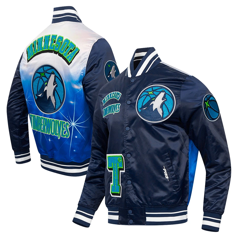 Veste à boutons-pression en satin sublimé Pro Standard bleu marine pour homme des Minnesota Timberwolves