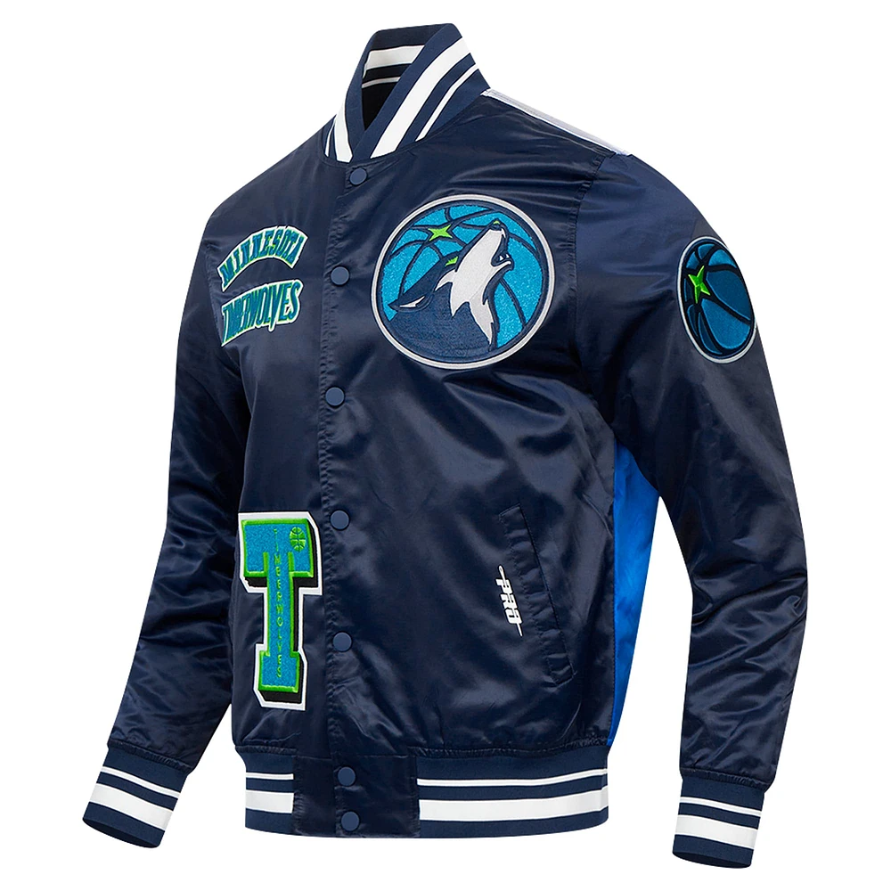 Veste à boutons-pression en satin sublimé Pro Standard bleu marine pour homme des Minnesota Timberwolves