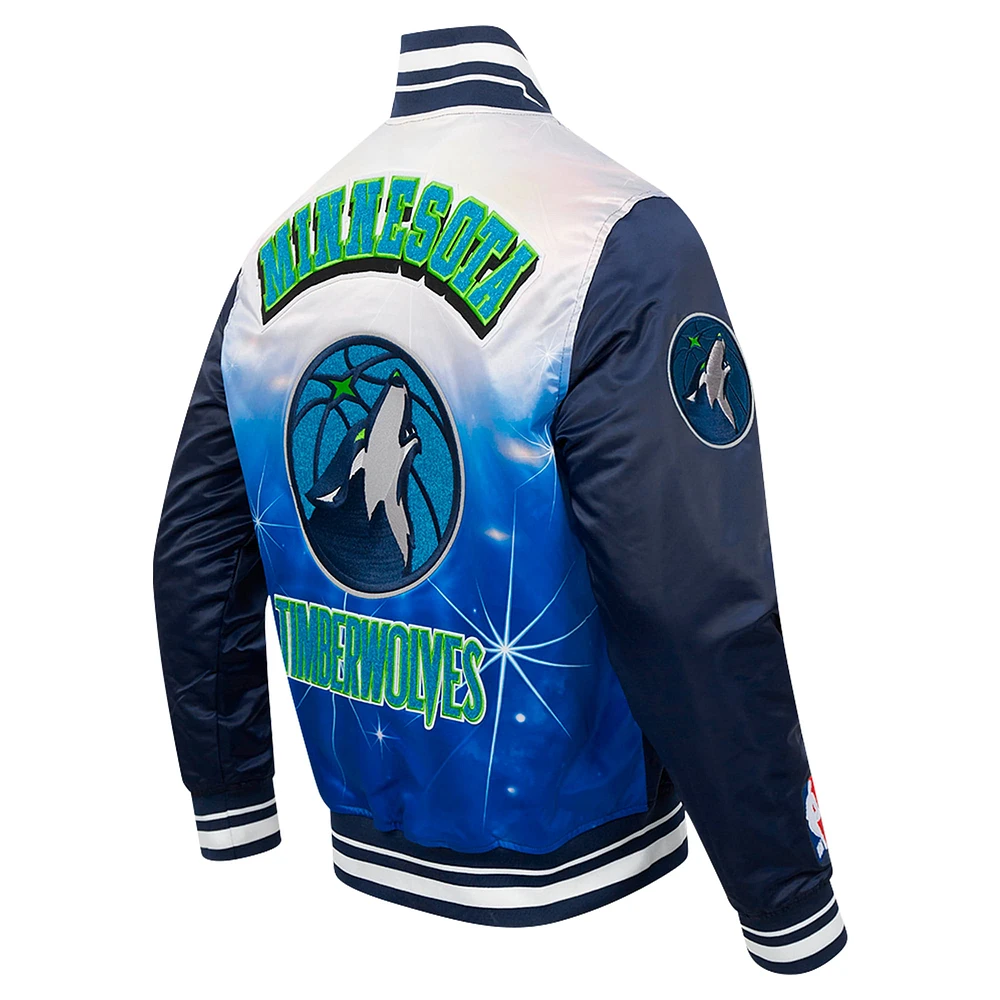 Veste à boutons-pression en satin sublimé Pro Standard bleu marine pour homme des Minnesota Timberwolves