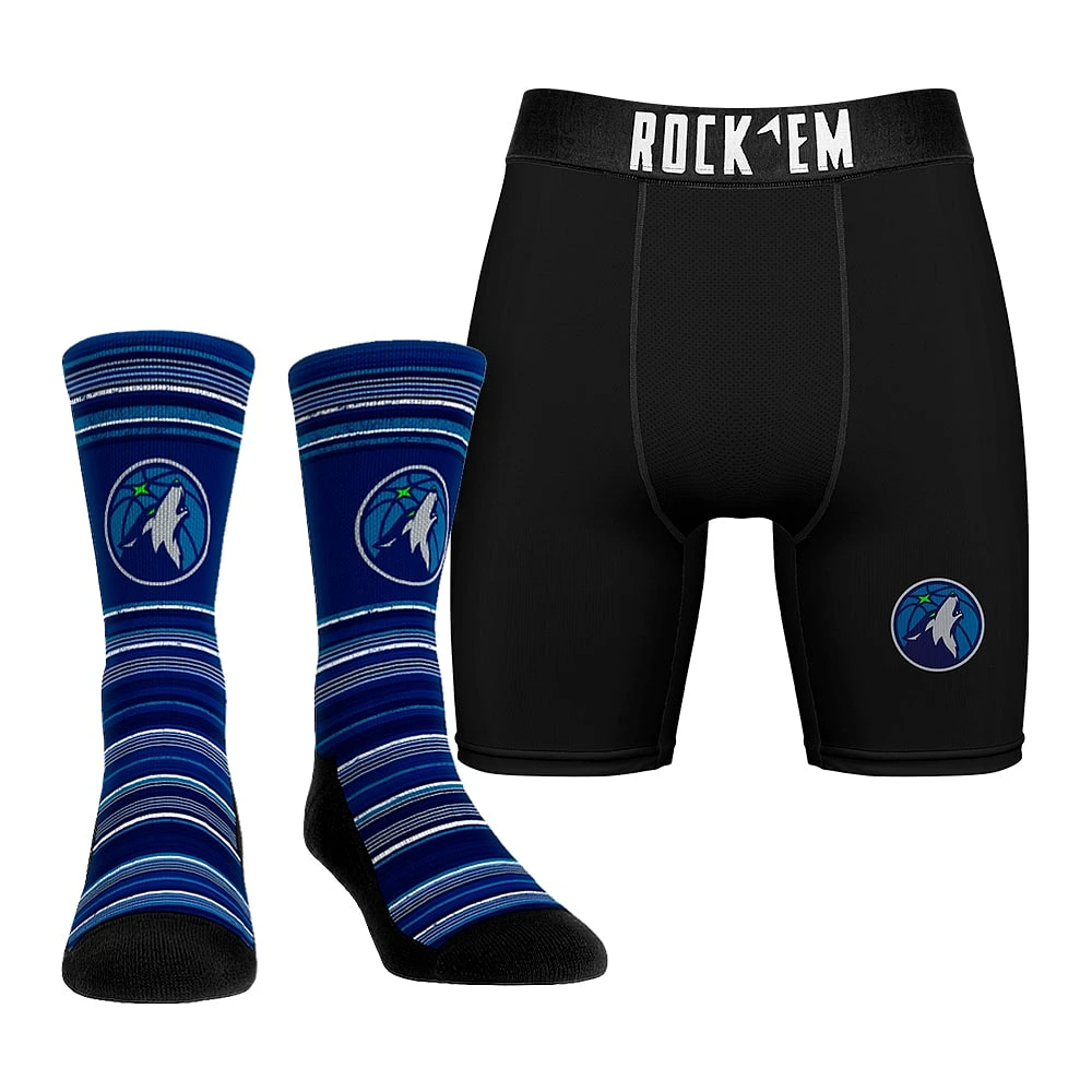 Pack combiné de chaussettes et caleçons boxeurs Rock Em Socks pour hommes des Minnesota Timberwolves