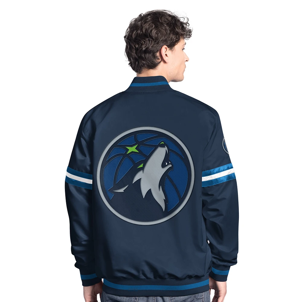 Men's Starter Navy/Blue Minnesota Timberwolves Scout Full Snap Varsity Jacket