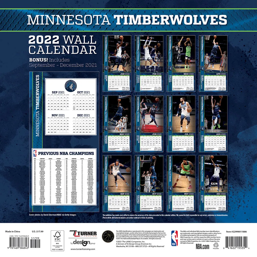 Minnesota Timberwolves 2022 Wall Calendar