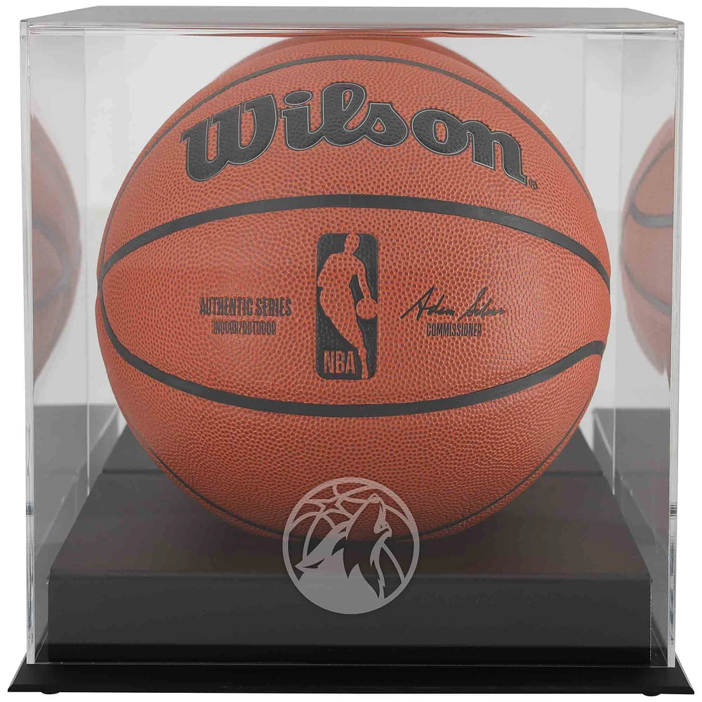 Vitrine de présentation de basket-ball avec logo de l'équipe de base noire des Minnesota Timberwolves et dos en miroir