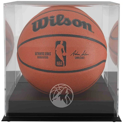 Vitrine de présentation de basket-ball avec logo de l'équipe de base noire des Minnesota Timberwolves et dos en miroir