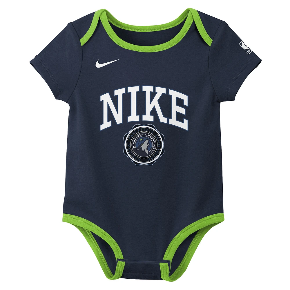 Ensemble de deux bodies Nike bleu marine/noir pour nouveau-né des Minnesota Timberwolves Just Do It