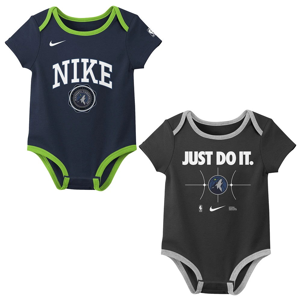 Ensemble de deux bodies Nike bleu marine/noir pour nouveau-né des Minnesota Timberwolves Just Do It