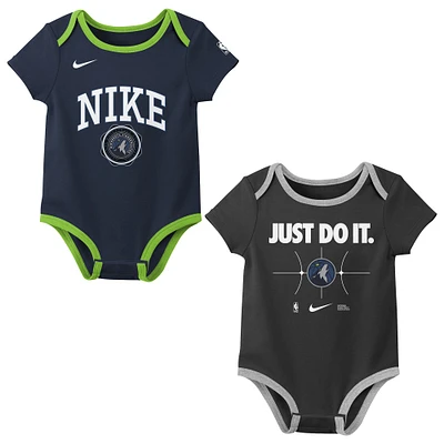 Ensemble de deux bodies Nike bleu marine/noir pour nouveau-né des Minnesota Timberwolves Just Do It