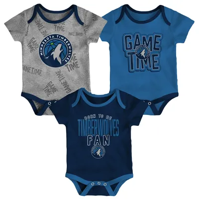 Minnesota Timberwolves Newborn & Infant 3-Piece Trifecta Bodysuit Set - Navy/Blue/Heathered Gray