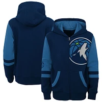 Sweat à capuche entièrement zippé bleu marine Minnesota Timberwolves Straight To The League pour enfants d'âge préscolaire