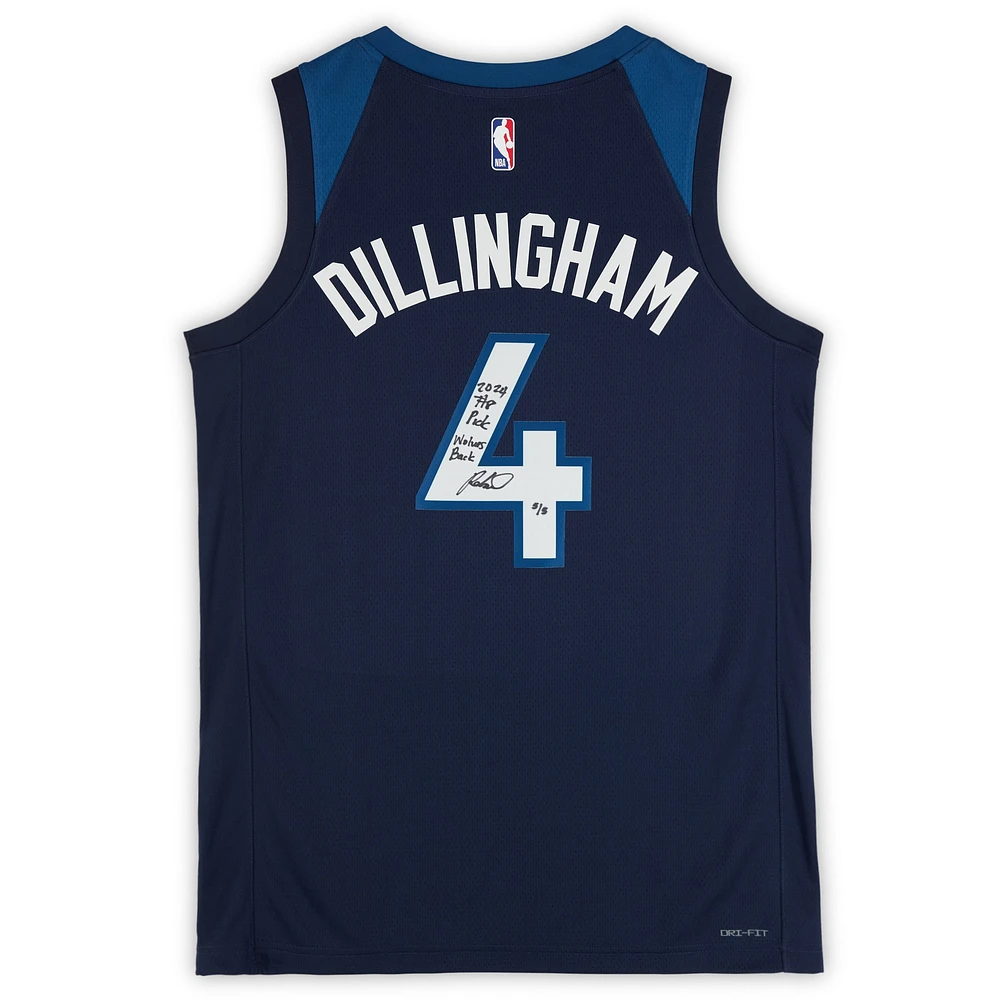 Rob Dillingham Minnesota Timberwolves Autographed Navy Nike Icon Edition Swingman Jersey with "2024 #8 Pick" and "Wolves Back" Inscriptions- Limited Editon #5/5