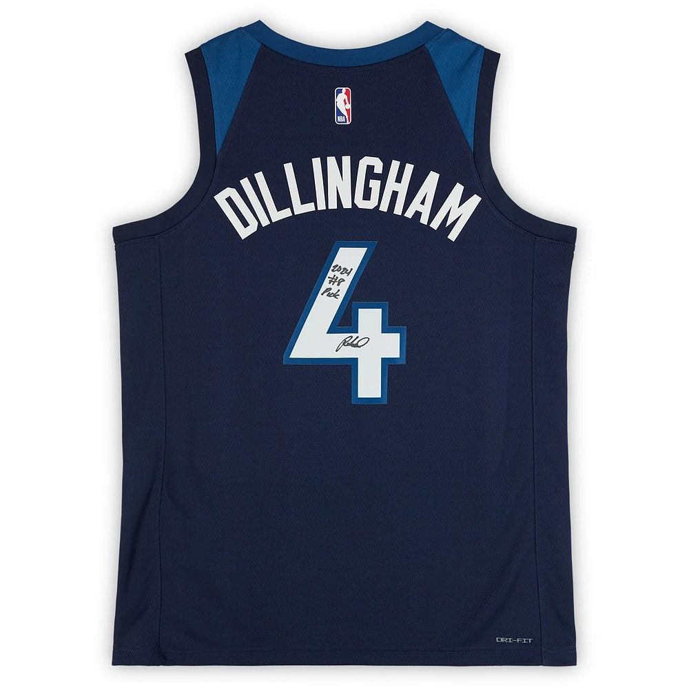 Maillot Swingman Nike Icon Edition bleu marine dédicacé par Rob Dillingham des Minnesota Timberwolves avec inscription « 2024 #8 Pick »