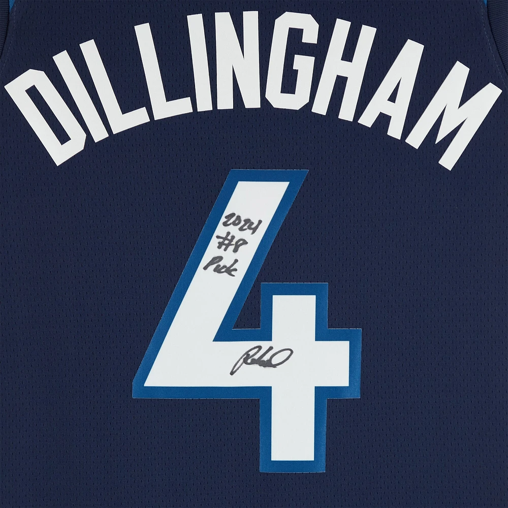 Maillot Swingman Nike Icon Edition bleu marine dédicacé par Rob Dillingham des Minnesota Timberwolves avec inscription « 2024 #8 Pick »