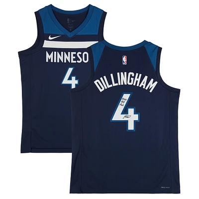 Maillot Swingman Nike Icon Edition bleu marine dédicacé par Rob Dillingham des Minnesota Timberwolves avec inscription « 2024 #8 Pick »