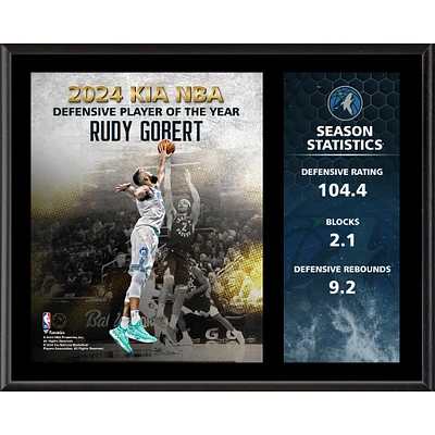 Plaque sublimée 12"x 15" du joueur défensif de l'année 2024 de la NBA Rudy Gobert des Minnesota Timberwolves