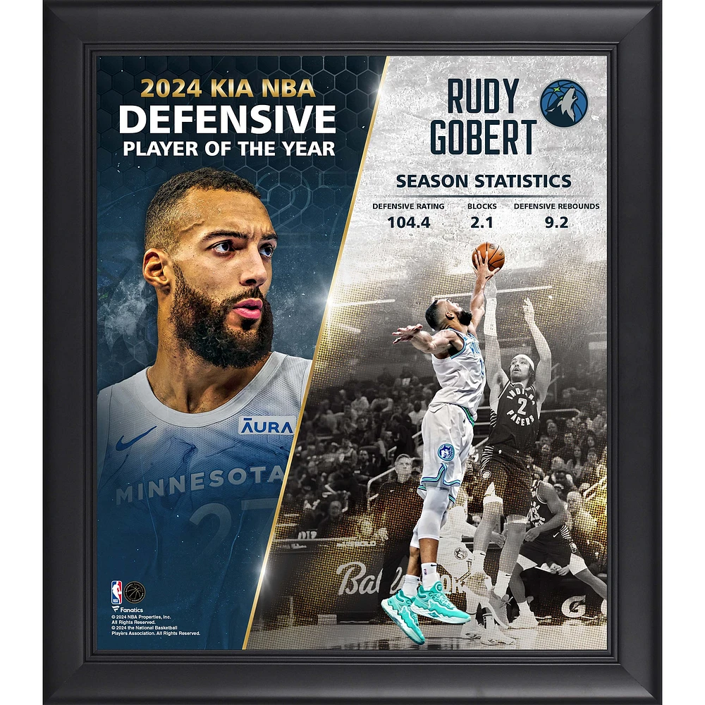 Rudy Gobert Minnesota Timberwolves Framed 15" x 17" 2024 NBA Defensive Player of the Year Collage