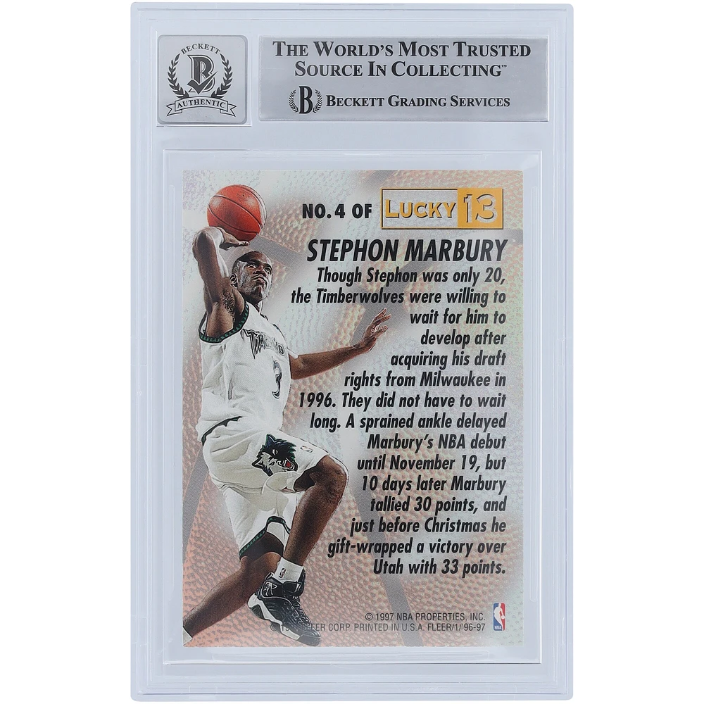Stephon Marbury Minnesota Timberwolves Autographed 1996-97 Fleer Lucky 13 #4 Beckett Fanatics Witnessed Authenticated 10 Rookie Card 