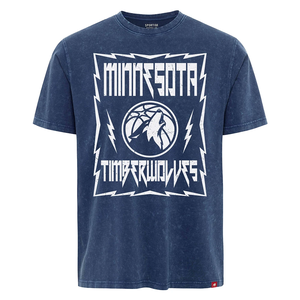 T-shirt unisexe Sportiqe bleu Minnesota Timberwolves Distressed Rock & Roll Collection Angus Premium Mineral Wash