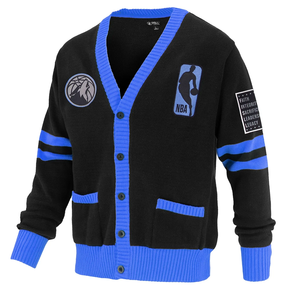 Unisex FISLL Black Minnesota Timberwolves Logoman Shadow Collection Full-Button Cardigan Sweater