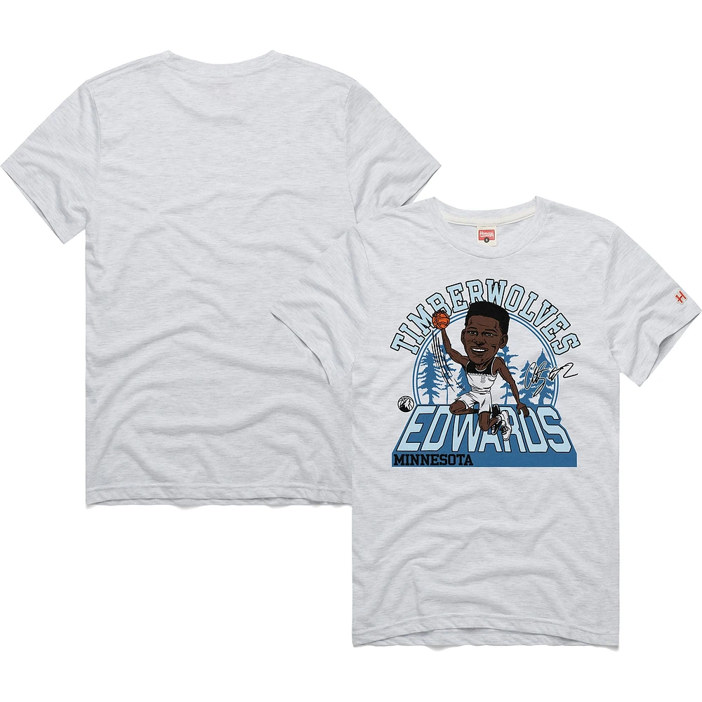 T-shirt unisexe hommage Anthony Edwards Ash Minnesota Timberwolves 2024/25 City Edition Caricature Tri-Blend