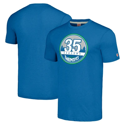 Hommage unisexe Royal Minnesota Timberwolves 35e anniversaire Hardwood Classics 35 saisons T-shirt triple mélange