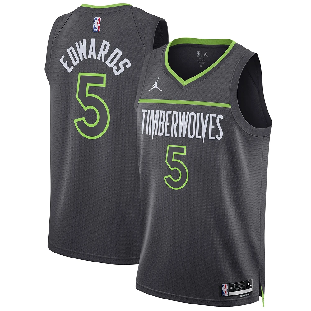 Maillot unisexe Jordan Brand Anthony Edwards Charcoal Minnesota Timberwolves Swingman - Édition Statement