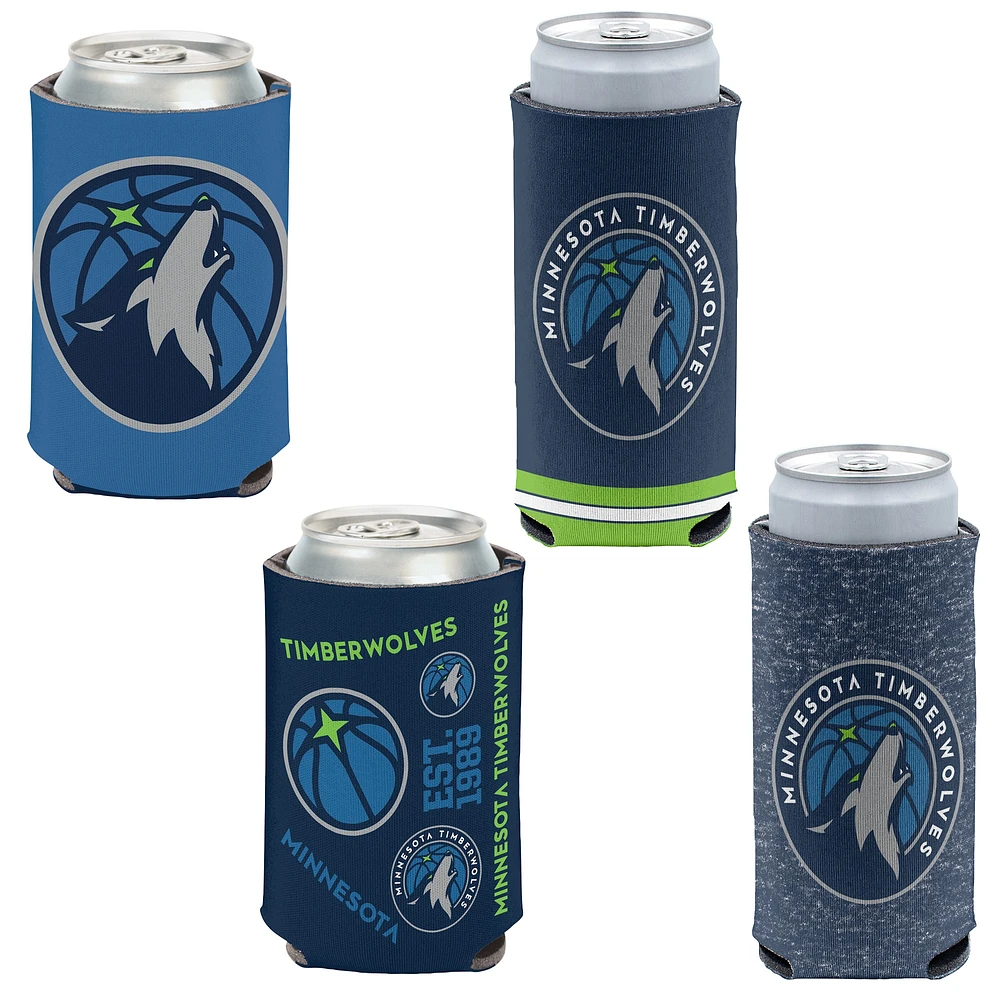 WinCraft Minnesota Timberwolves, paquet de 4, 12 oz. Ensemble refroidisseur de canettes et de canettes minces