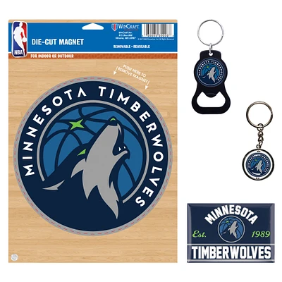 Lot de 4 porte-clés et aimants WinCraft Minnesota Timberwolves