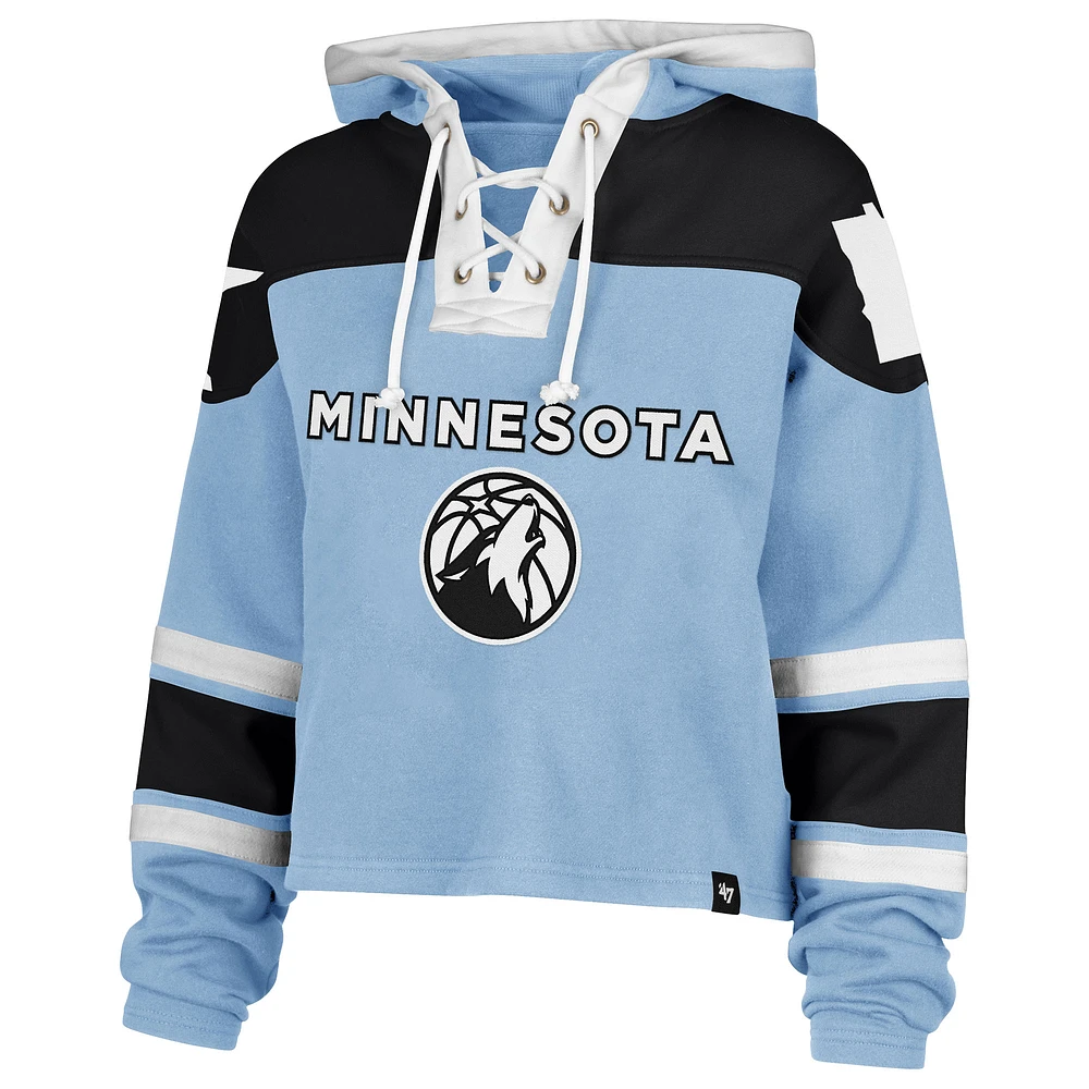 Sweat à capuche court lacets bleu clair Minnesota Timberwolves 2024/25 City Edition Superior pour femme