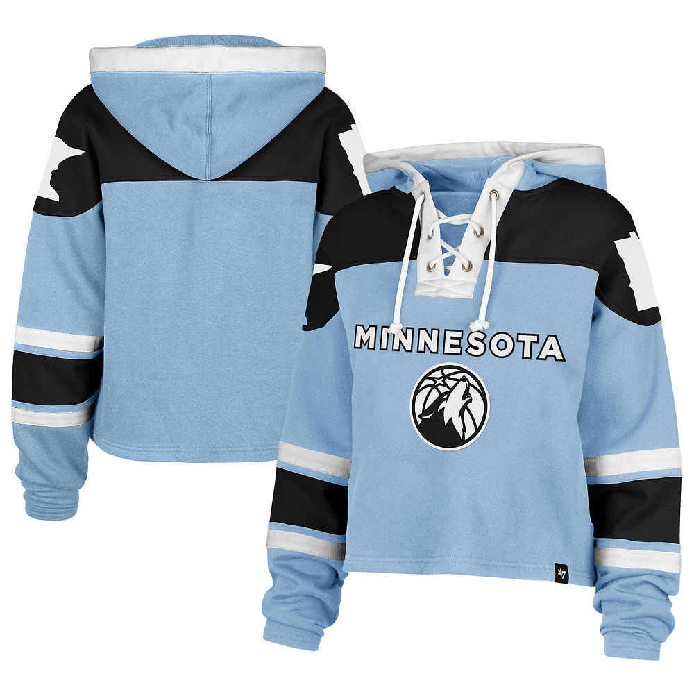 Sweat à capuche court lacets bleu clair Minnesota Timberwolves 2024/25 City Edition Superior pour femme