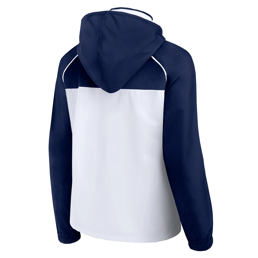 Veste à capuche entièrement zippée et raglan Fanatics pour femme, blanc/bleu marine, Minnesota Timberwolves