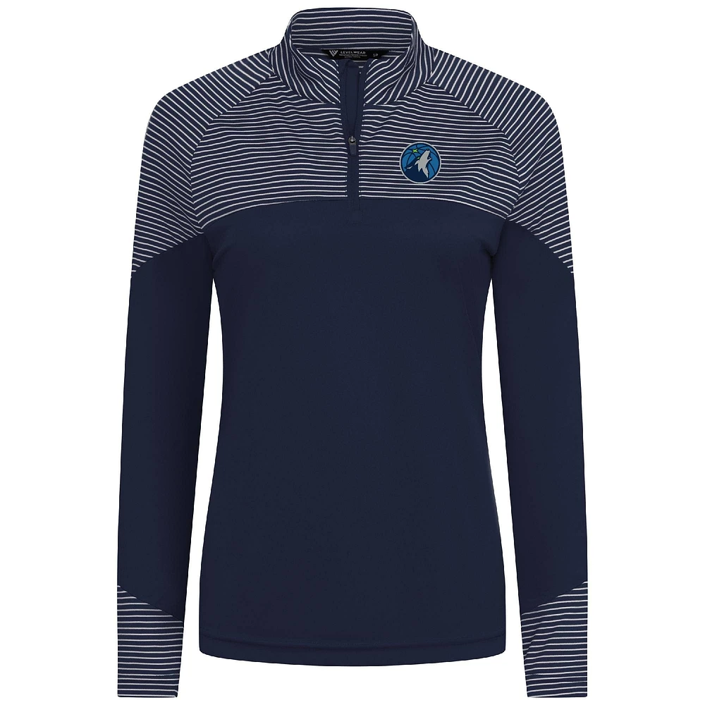 Women's Levelwear Navy Minnesota Timberwolves Classic Stripes Quarter-Zip Top