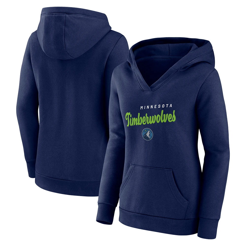Women's  Navy Minnesota Timberwolves Triumphant V-Neck Pullover Hoodie