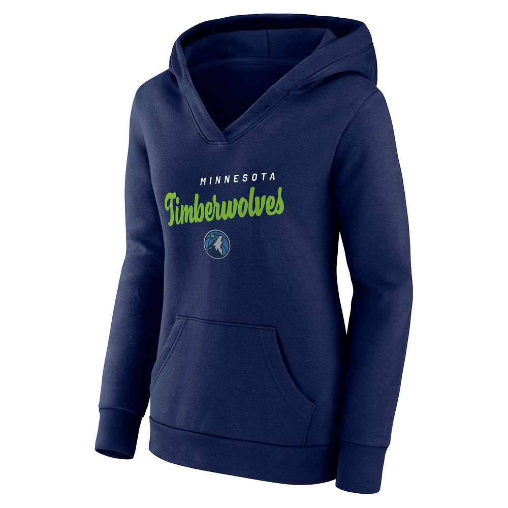 Women's  Navy Minnesota Timberwolves Triumphant V-Neck Pullover Hoodie