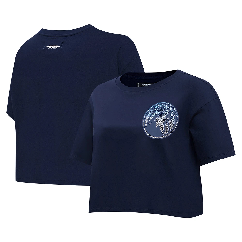 T-shirt court et boxy pour femme Pro Standard bleu marine Minnesota Timberwolves Jewels