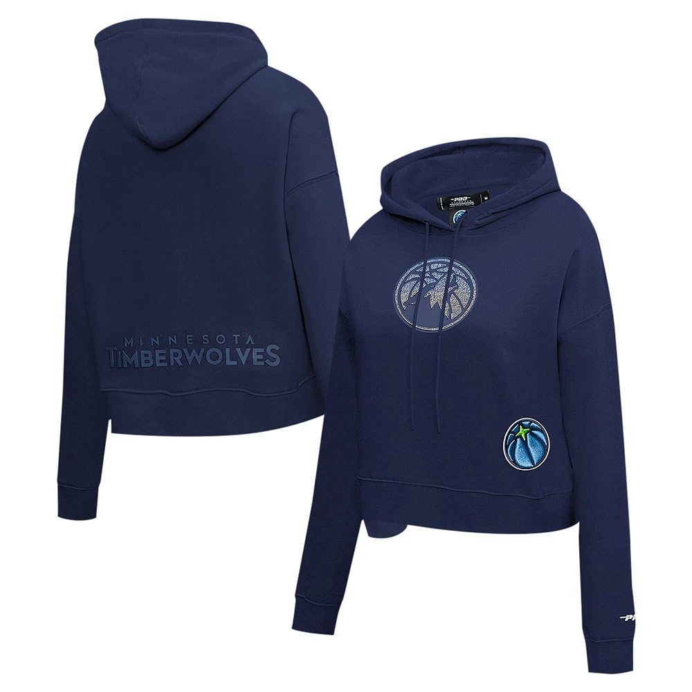 Women's Pro Standard Navy Minnesota Timberwolves Jewels Cropped Pullover Hoodie