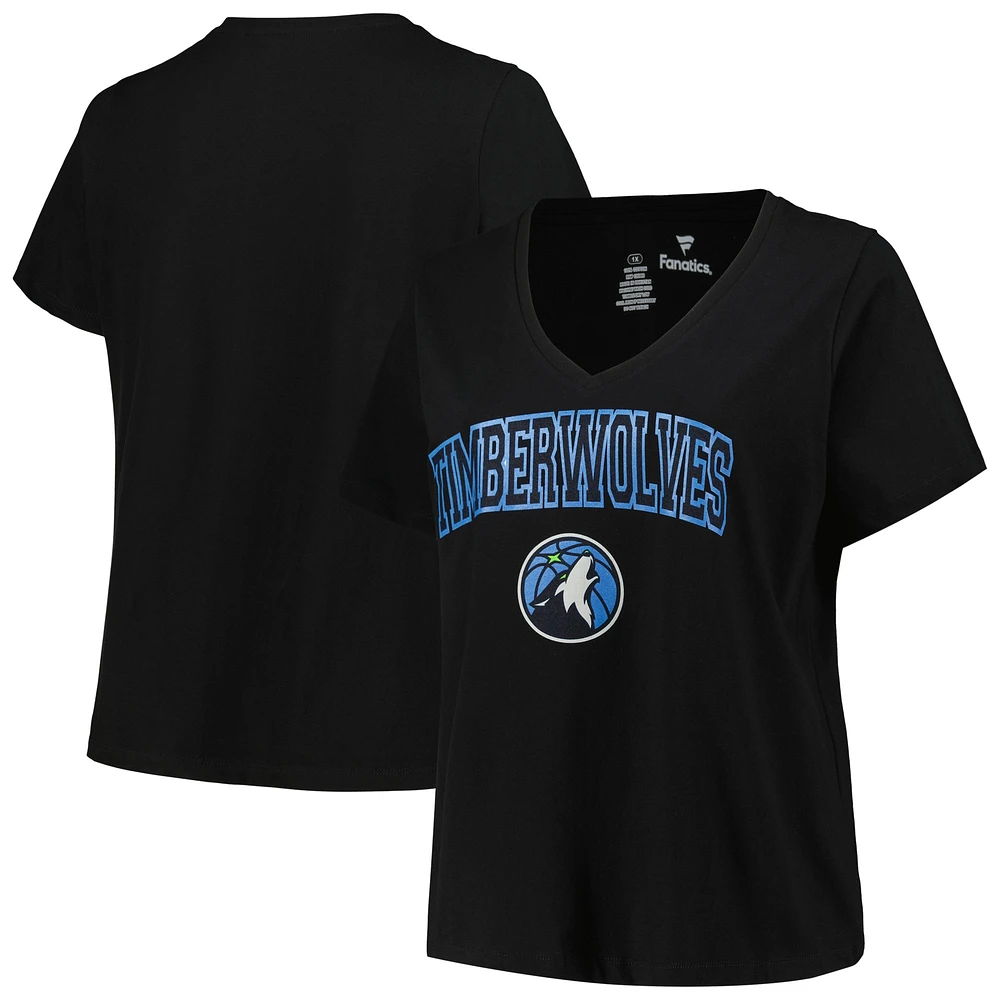 Women's Profile Black Minnesota Timberwolves Plus Arch Over Logo V-Neck T-Shirt