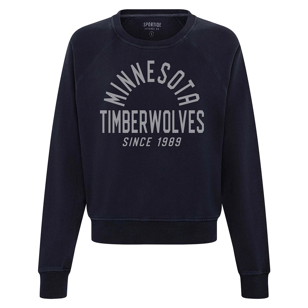 Women's Sportiqe Navy Minnesota Timberwolves Ashlyn Super Soft Raglan Pullover Sweatshirt