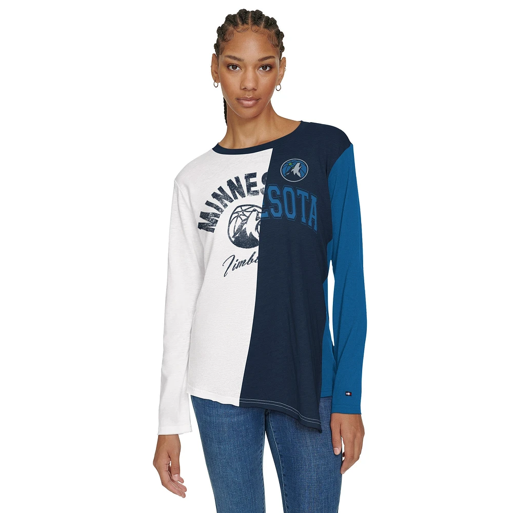 Women's Tommy Jeans White/Navy Minnesota Timberwolves Amelia Color Blocked Long Sleeve T-Shirt