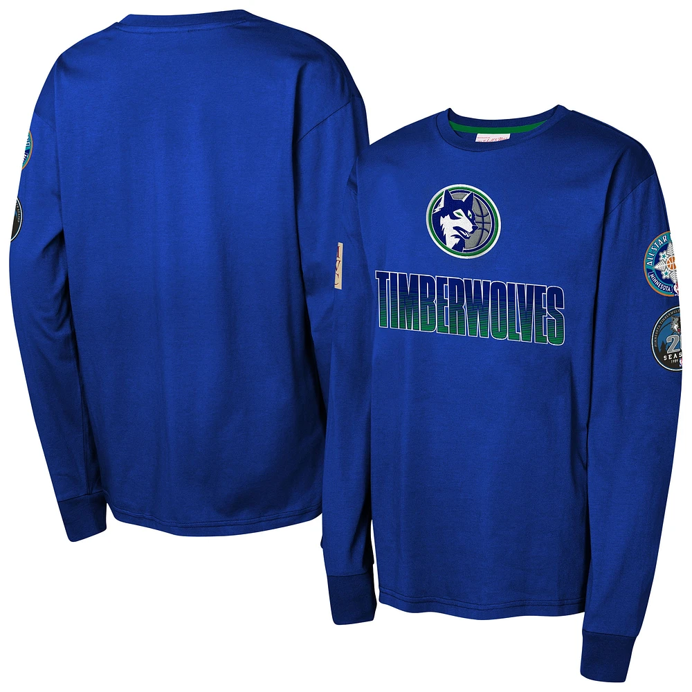 T-shirt à manches longues bleu Hardwood Classics pour jeunes Mitchell & Ness des Minnesota Timberwolves