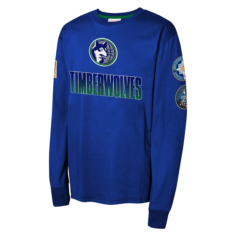 Youth Mitchell & Ness Blue Minnesota Timberwolves  Hardwood Classics All Over Long Sleeve T-Shirt