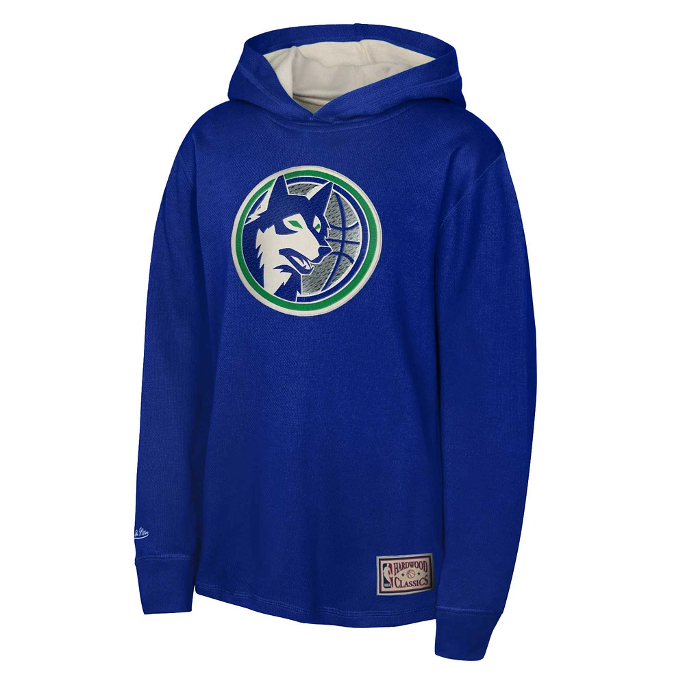 Youth Mitchell & Ness Blue Minnesota Timberwolves Hardwood Classics Lightweight Thermal Long Sleeve Hoodie T-Shirt