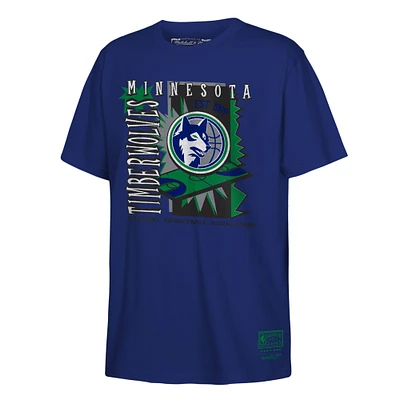 T-shirt rétro Mitchell & Ness bleu marine pour jeunes, motif affiche des Timberwolves du Minnesota, années 90