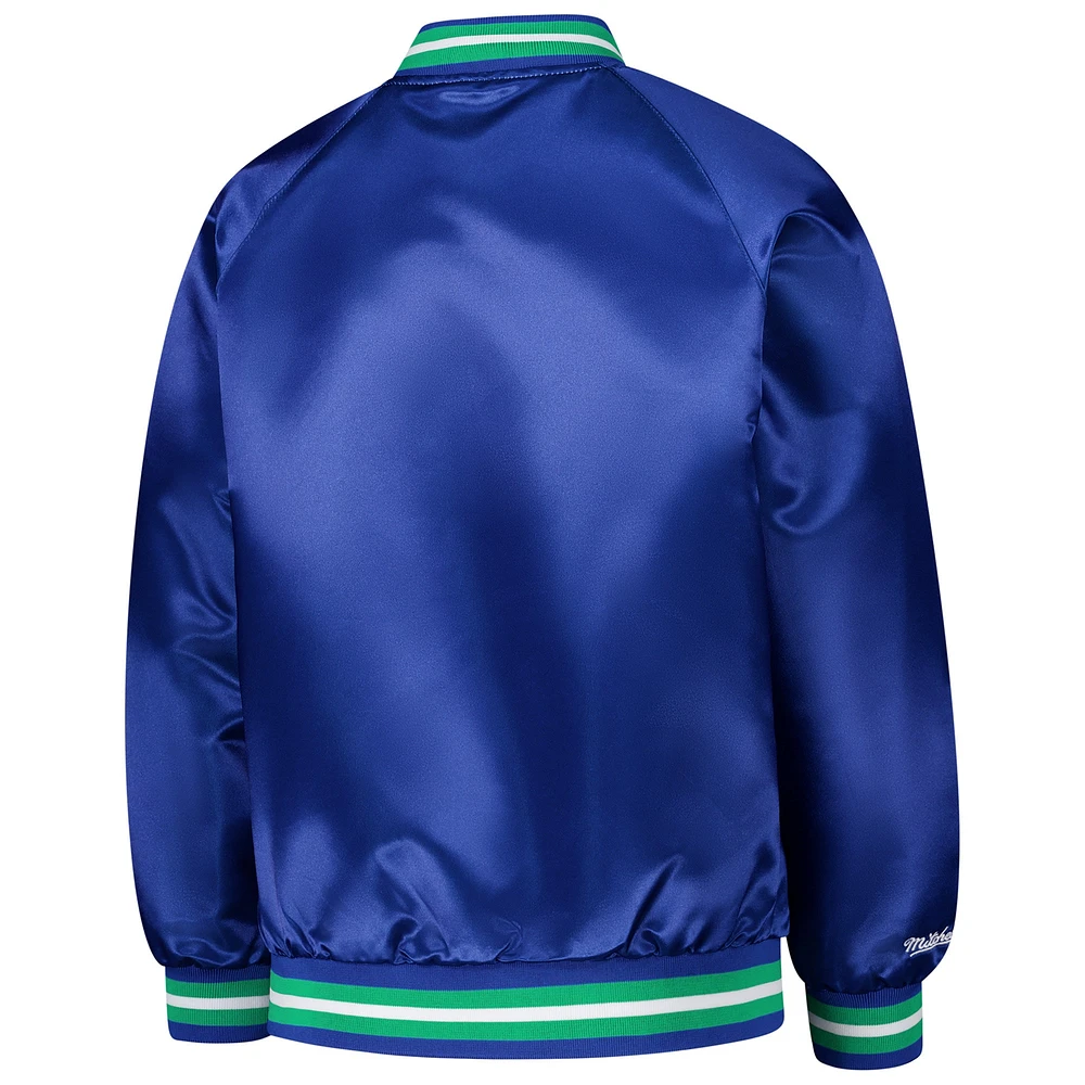 Youth Mitchell & Ness Royal Minnesota Timberwolves Hardwood Classics Satin Raglan Full-Snap Jacket